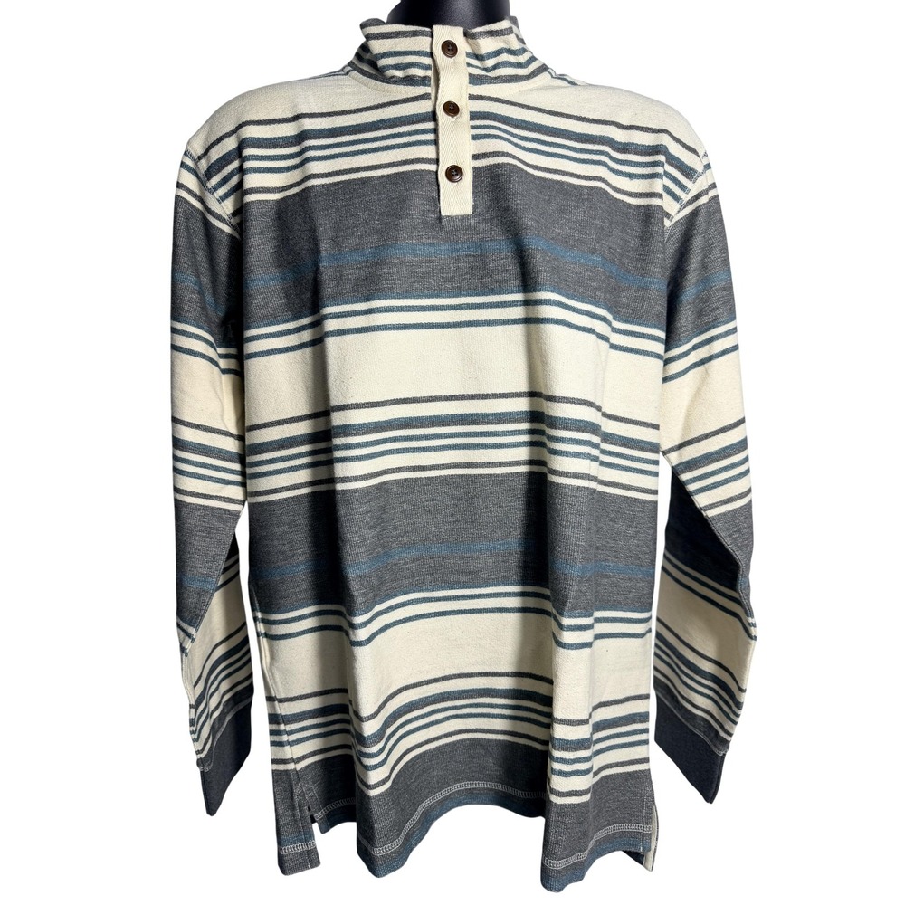 The Territory Ahead Sweater Mens Large‎ Gray Stripe Cotton Mock Neck Henley